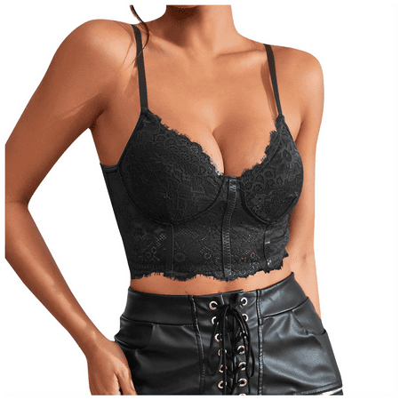 Fulorrnie Bras for Women Lift Wirefree Supportive Comfort Balconette Lace Stretchable Spaghetti Straps Bra Black S
