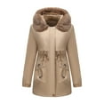 thumbnail image 3 of Women's Parka Style Winter Coat, Mid-Length Quilted Lined Hooded Jacket, Plus Size Loose Fit Warm Outerwear, Knee-Length Cotton Parka for Cold Weather, Elegant Longline Winter Coat for Women Khaki XL, 3 of 10