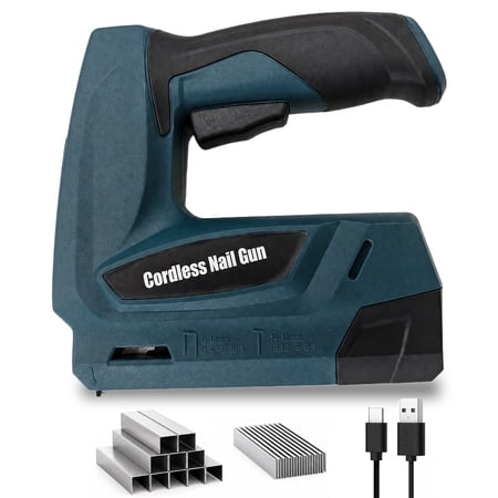 Nail Gun, Electric Staple Gun, 2 in 1 Cordless Staple Gun/Brad Nailer with 2000 Staples & Nails, 2000mAh Cable Staple Gun with USB Charger for Wood, Upholstery, Carpentry, Crafts, DIY