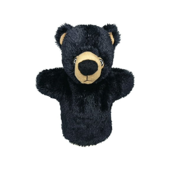 EcoBuddiez Hand Puppet – Black Bear by Deluxebase. Plush Toy Made from Recycled Bottles for Kids