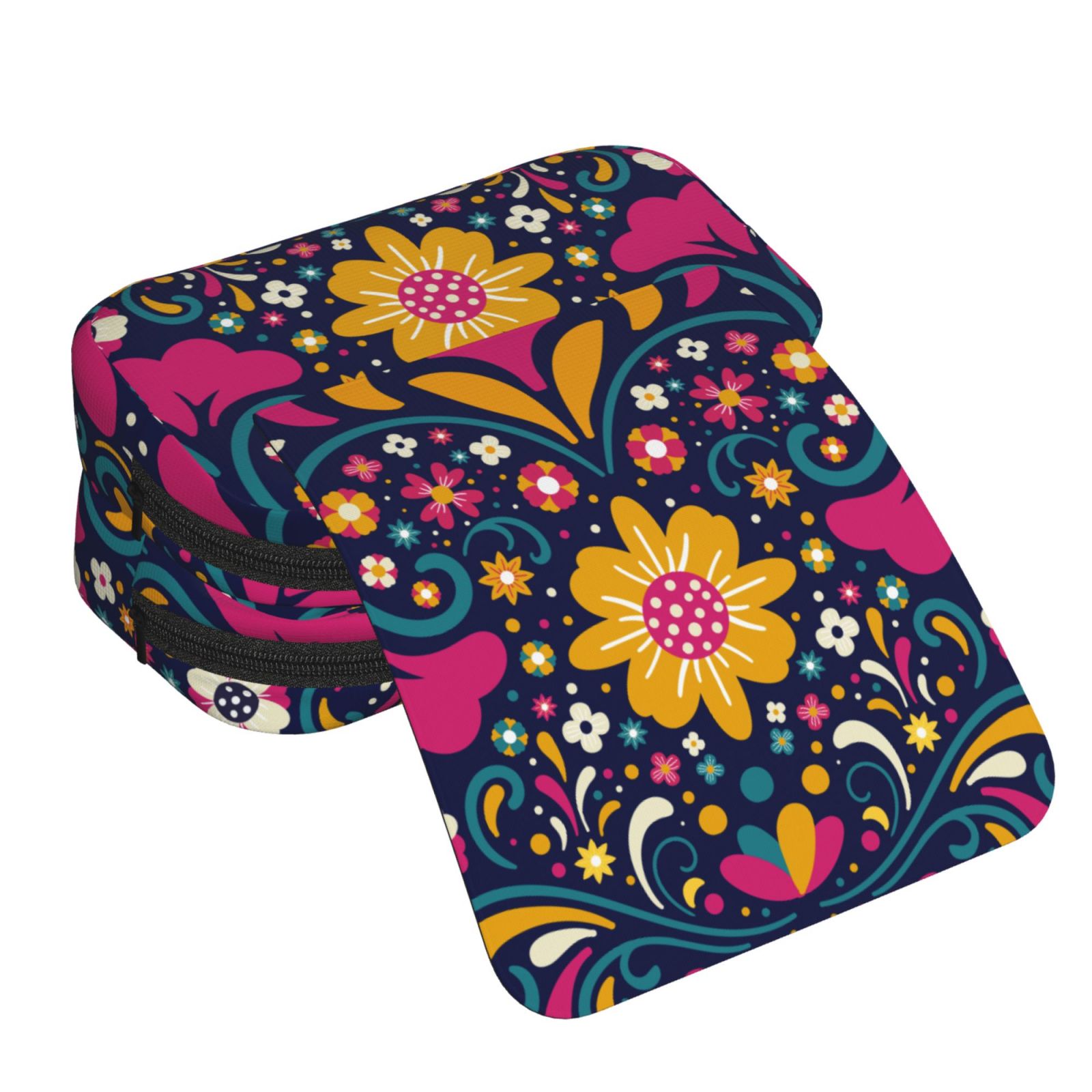 Rateoe Cinco De Mayo Floral Pattern Double Clamshell Pen Case, Storage Organizer with Two Zipper Compartments– Holds Up to 50 Pencils & Pens