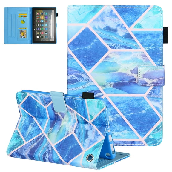 Fire HD 8 Case 10th Generation, Fire HD 8 Plus Case 2020, Allytech Slim Shell PU Leather Folio Flip Magnetic Auto Sleep Wake Shockproof Kickstand Case for Amazon Fire HD 8 2020, Blue Grid