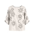 thumbnail image 6 of Tank Tops for Women 100% Cotton Fashion Casual Embroidery Round Neck 3/4 Sleeve Spring Blouse Tops, 6 of 6