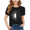 thumbnail image 4 of Crunowin Boys and Girls Short Sleeve T-Shirt Round Neck Casual Print Sunflower and Butterfly Pattern Summer Top Black Size 7/8, 4 of 5
