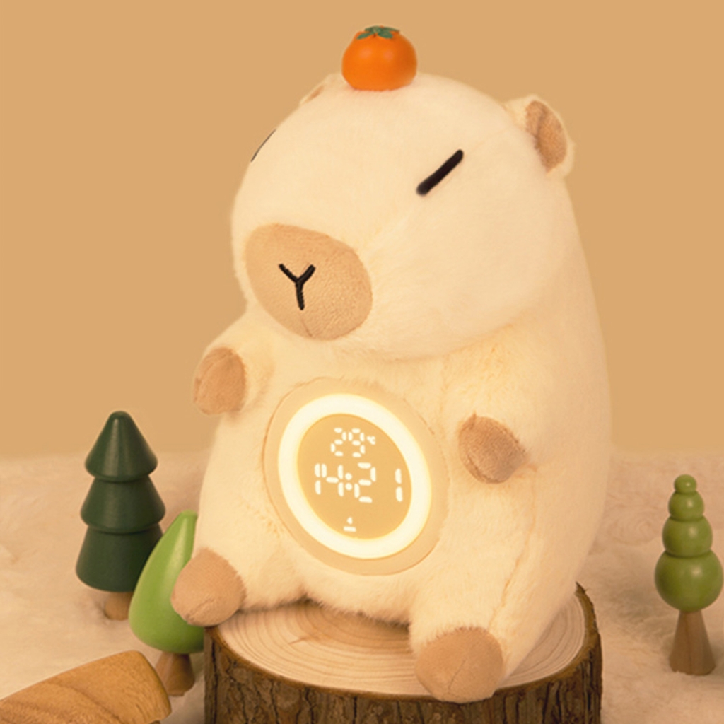 Capybaras LED Alarm Clock for Children, USB Powereds Soft Polyester Lamp, Touch Control, Dimmable Brightness, Timers Setting