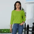 thumbnail image 4 of DENGDENG Womens Blouses 3/4 Sleeve Work Casual Elbow Tops Cute Round Neck Summer Clothes Fashion 2025 Three Quarter Length Tunics Spring Shirts Green M, 4 of 9