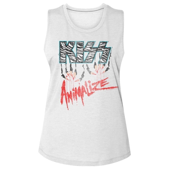 Kiss Animalize Logo White Women's Slub Sleeveless Crew T-Shirt