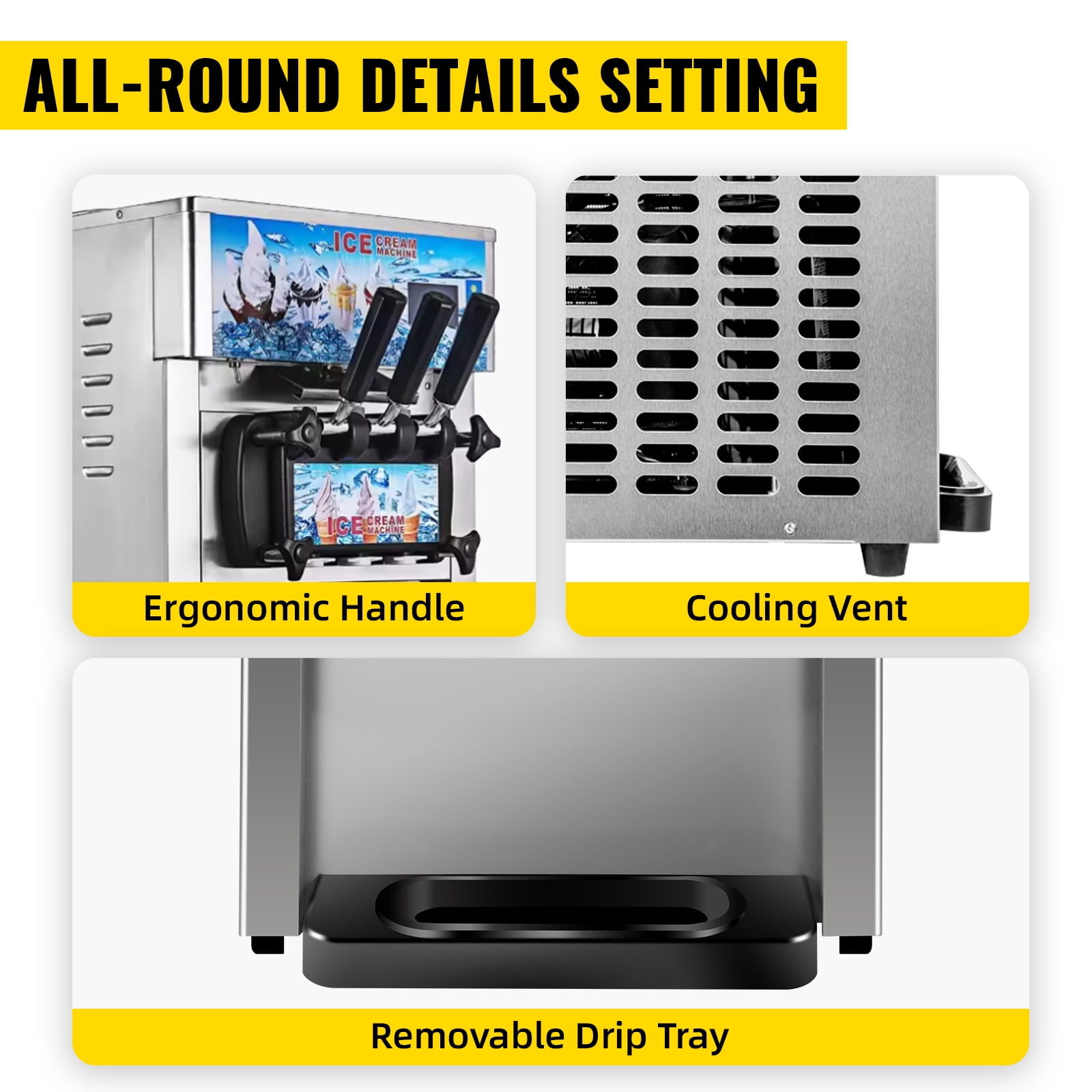 SHENGJINSH 1200W Ice Cream Machine, 18L/H Soft Serve Machine, Countertop Ice Cream Maker with 3 Flavors LCD Panel
