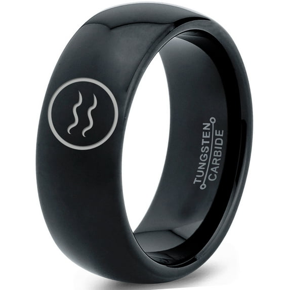 Tungsten Horoscope Aquarius Band Ring 8mm Men Women Comfort Fit Black Dome Polished