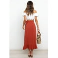 thumbnail image 6 of Wenseny Women’s Satin Asymmetrical Long Wrap Skirts Ruffled Hem Midi Skirt Red XL, 6 of 7