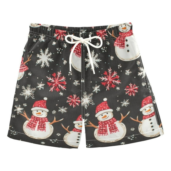 Snowman and Snowflakes Boys Swim Trunks Quick Dry Boy Swim Shorts for 3-14 Years