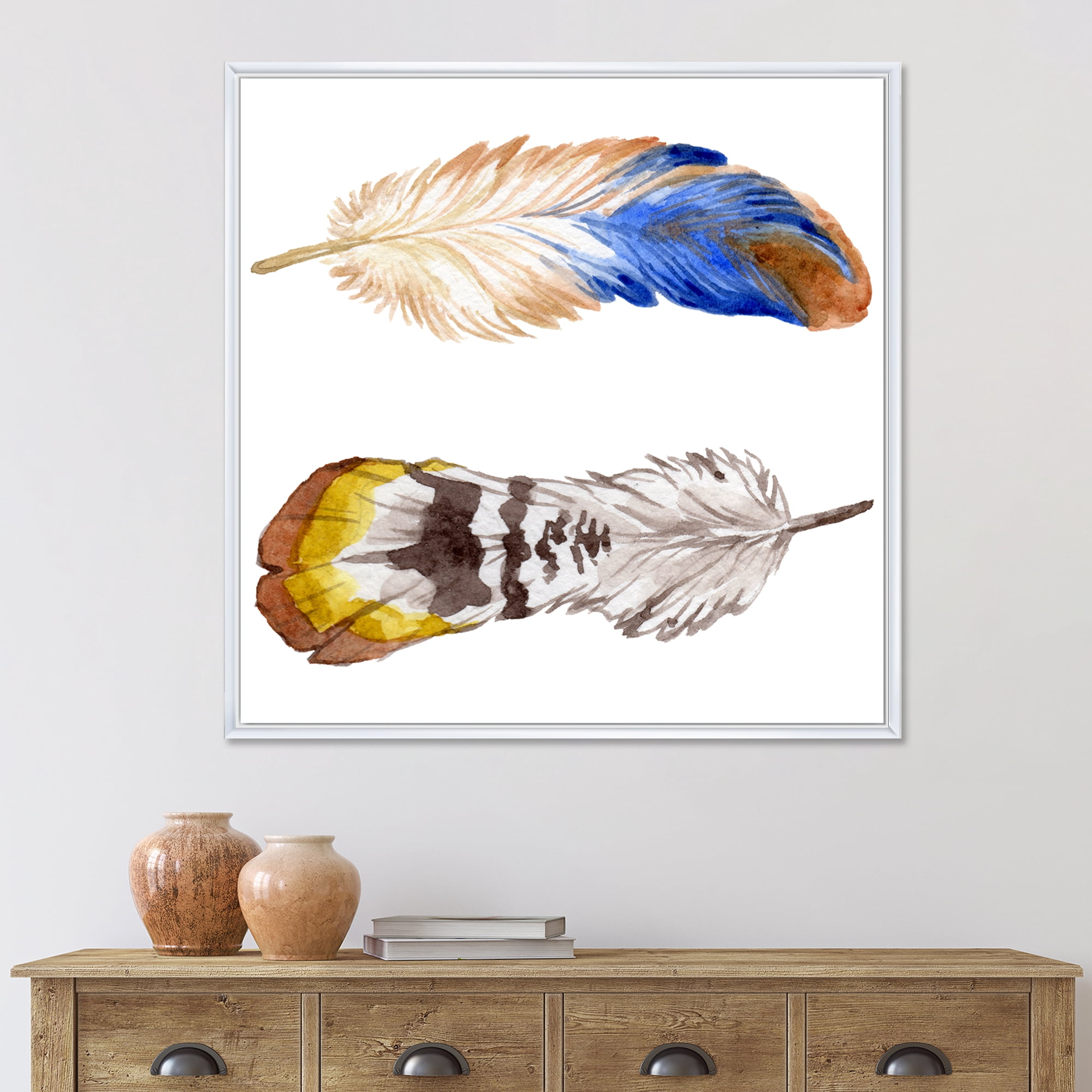 Designart 'Colourful Boho Art Feather Set III' Bohemian & Eclectic Framed Canvas Wall Art Print