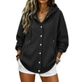 thumbnail image 2 of Otntypg Snap Button Down Hoodies for Women Trendy Fall Long Sleeve Drawstring Hooded Pullover Sweatshirts Loose Lightweight Casual Basic Solid Color Cardigan Hoodie Jacket with Pockets, 2 of 7