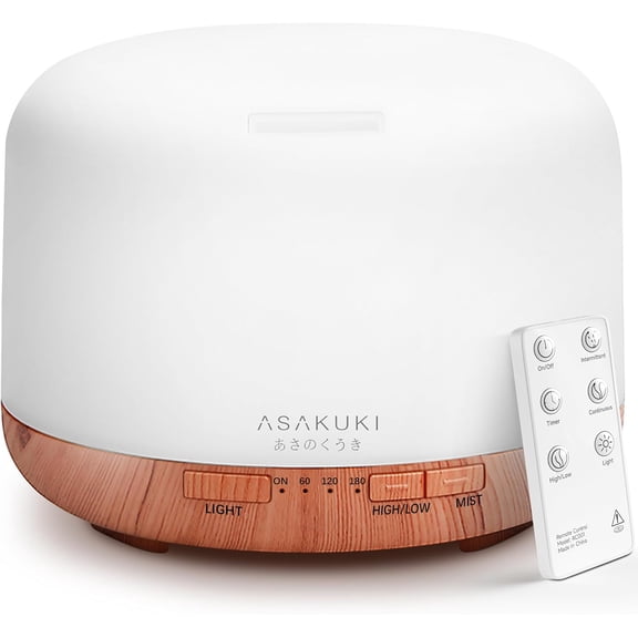 Essential Oil Diffuser 500ml, Ultrasonic Aromatherapy Humidifier with Remote Control, 7 LED Colors, Timer & Auto-Off, Large Room Diffuser (Yellow)