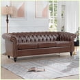 thumbnail image 5 of Dark Brown PU Leather Chesterfield Three-Seater Sofa - 84.65" Wide Living Room Sofa with Rolled Arms & Pocket Springs, 5 of 14