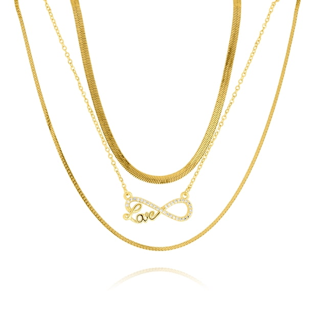 Juego de Collar JeenMata con 3 Colgantes de Flores Adornadas en Capas Oro Amarillo