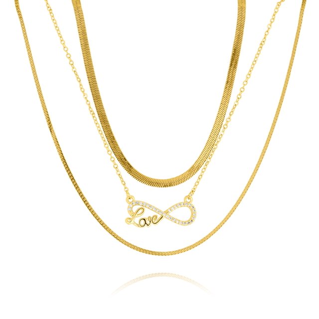 Juego de Collar JeenMata con 3 Colgantes de Flores Adornadas en Capas Oro Amarillo