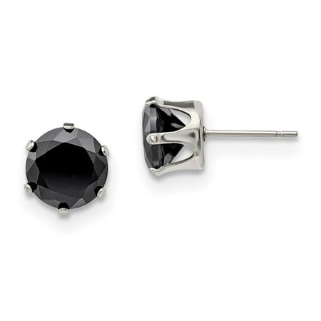 Primal Steel Stainless Steel Polished 9mm Black Round CZ Stud Post Earrings