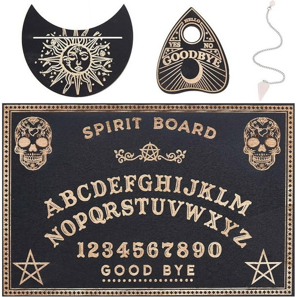 Juego de 4 tableros espirituales, soporte para cartas del tarot, tablero de péndulo, tableros parlantes de madera con plancheta, adivinación, radiestesia, péndulo de cristal rosa