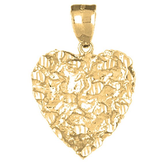 18K Yellow Gold Nugget Heart Pendant - 31 mm
