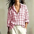 thumbnail image 2 of Noric Women Collared Gingham Plaid Button Down Shirt Loose Fit Long Sleeve Roll Tab Cuff Casual Tops, 2 of 9