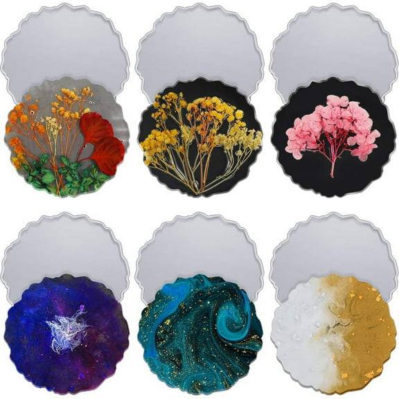 6 Pieces Resin Coaster Large Silicone Mold Irregular Wave Shape Mold