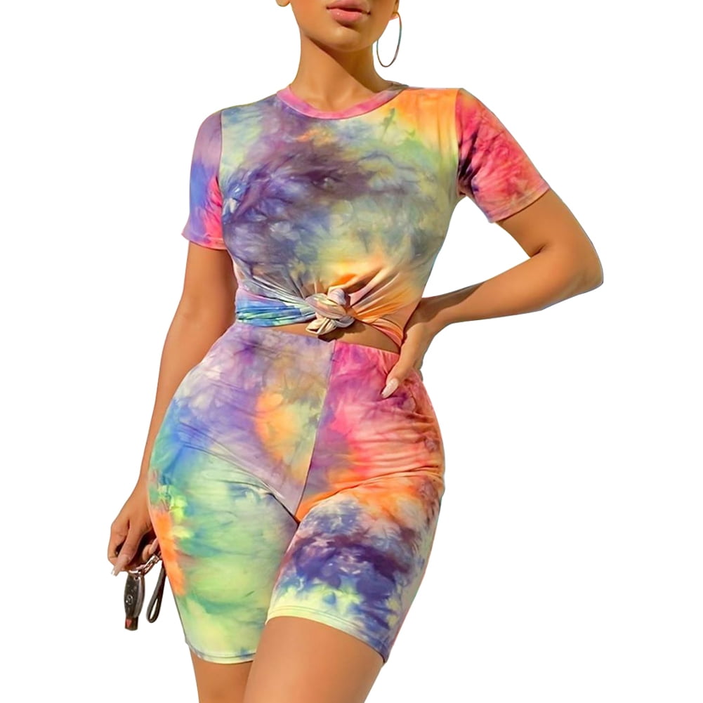 Women/'s Casual 2 Piece Outfits Floral Printed Short Sleeve T Shirts and Short Pants Sets