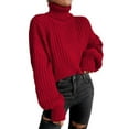 thumbnail image 1 of Liacowi Women Juniors Knitted Turtleneck Sweater Long Sleeve Pullover Casual Jumpers Tops Fall Loose Knitwear for Teen, 1 of 2