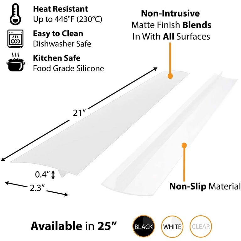 Kitchen Silicone Stove Cover, Easy Clean Heat Resistant Wide & Long Gap  Filler, Seals Spills Between Counter, Stovetop, Oven, Washer & Dryer, Set  of 2 (21 Inches, White) 