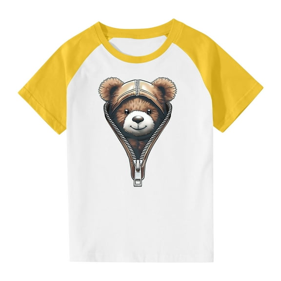 Cute Raglan Graphic Tees for Girls Summer Short Sleeve Baseball T-Shirts Loose Fit Round Neck Casual Going Out Tops Yellow， 5 Years