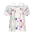 thumbnail image 4 of Tops Para Mujer Elegante Casual Fuera Del Hombro Tops Moda Causal Impresión Blusa Encaje Camiseta de Manga Corta Odeerbi ODB161125, 4 of 7