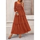 thumbnail image 5 of Vestido PRETTYGARDEN Maxi Rojo Ladrillo con Escote Cuadrado y Fruncido Talla M, 5 of 8