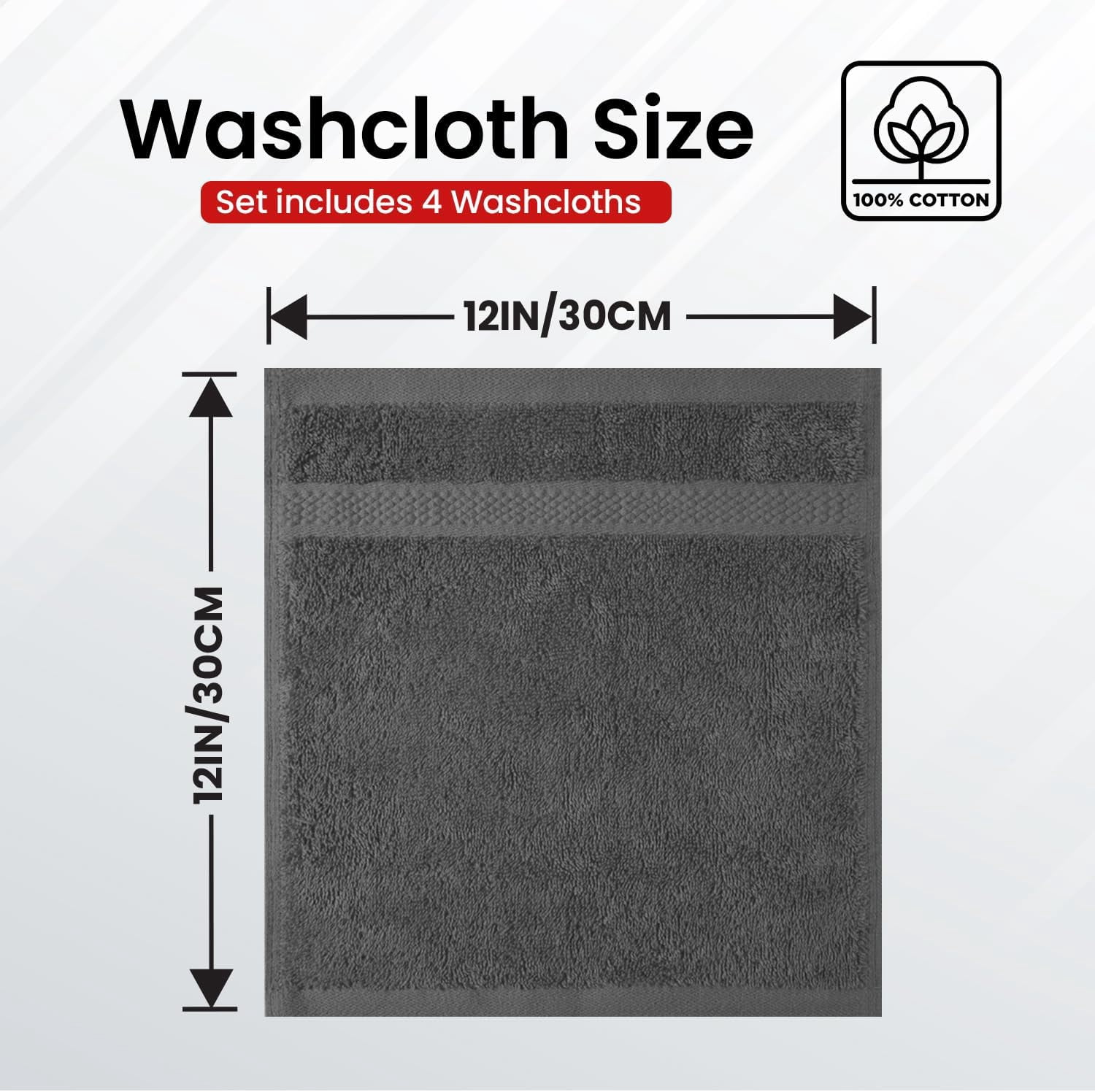 JJEAN-Luxury Wash Cloths for Showering [13x13] \u2013 100% Cotton Washcloths [Pack of 4], Soft and Absorbent Face Towels for Bathroom Wash Clothes, Gym, and Spa (Shadow Grey)