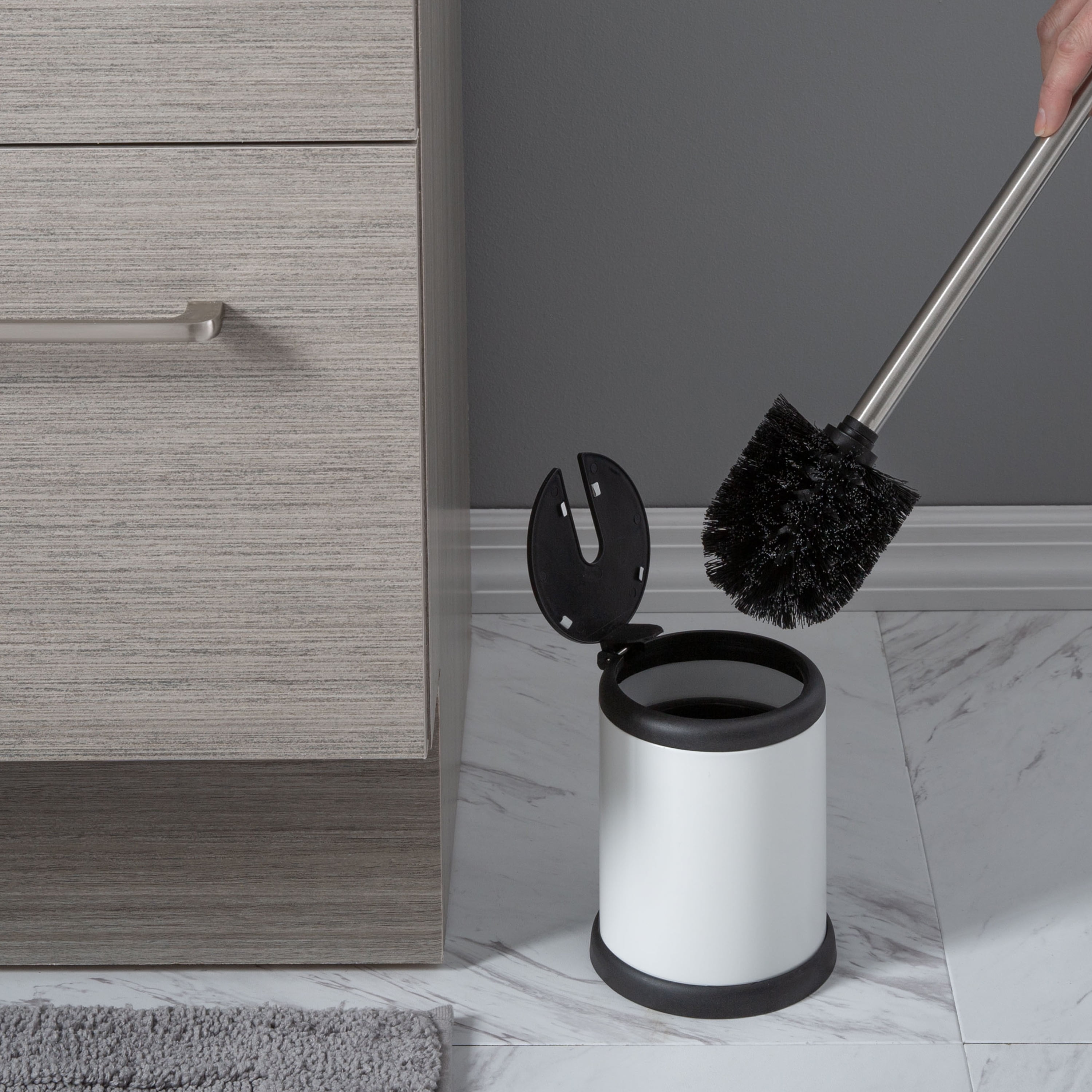 Bath Bliss 2 Pack Self Closing Lid Toilet Brush and Holder in White