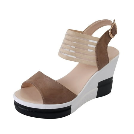 

Women Roman Buckle Waterproof Platform Super High Heel Fish Mouth Wedge Sandals Wedges for Women