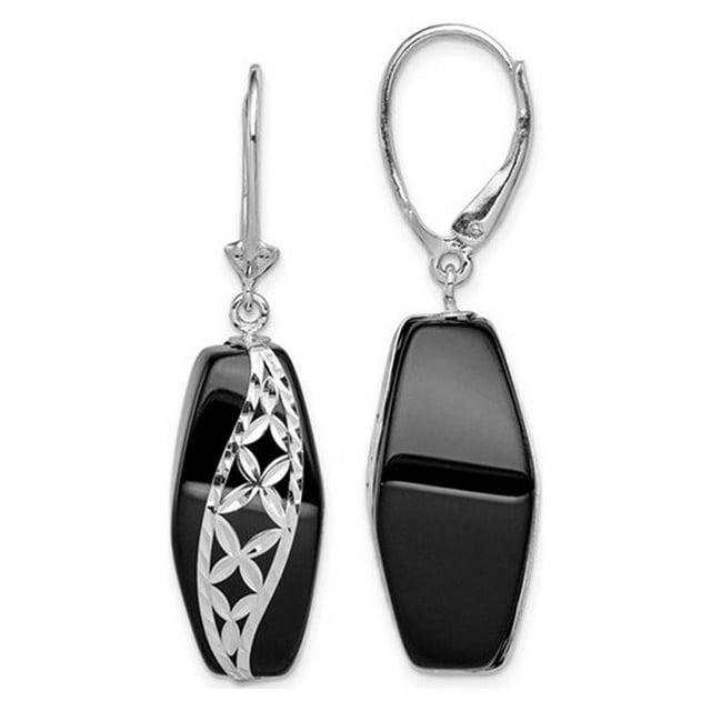 Black Onyx Dangle Leverback Earrings in Sterling Silver