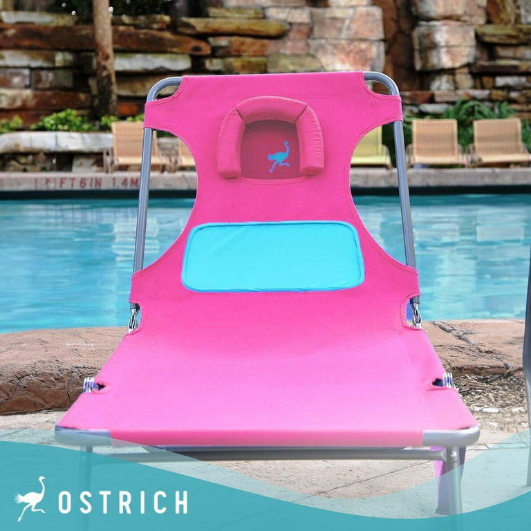 Ostrich Ladies Comfort Adjustable Lounger Beach Chaise Pink Polyester Steel