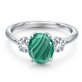 thumbnail image 3 of Gem Stone King 925 Sterling Silver Green Malachite and White Created Sapphire Engagement Ring for Women | 3.00 Cttw | Oval 9X7MM | Gemstone Birthstone | Size 6, 3 of 6