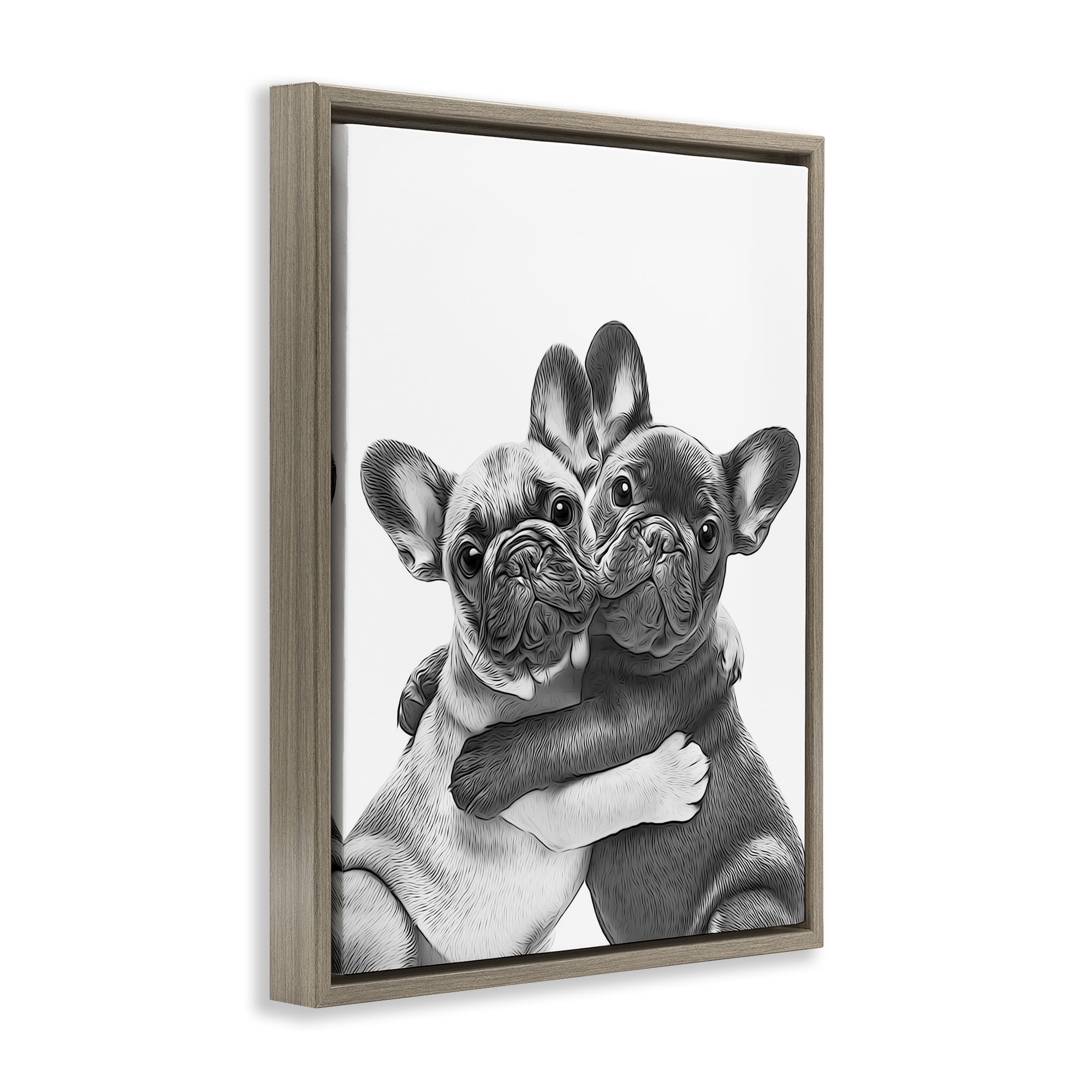 Stupell Industries Hugging Dog Pair Animals & Insects Painting Brown Floater Framed Art Print Wall Art, 17 x 21