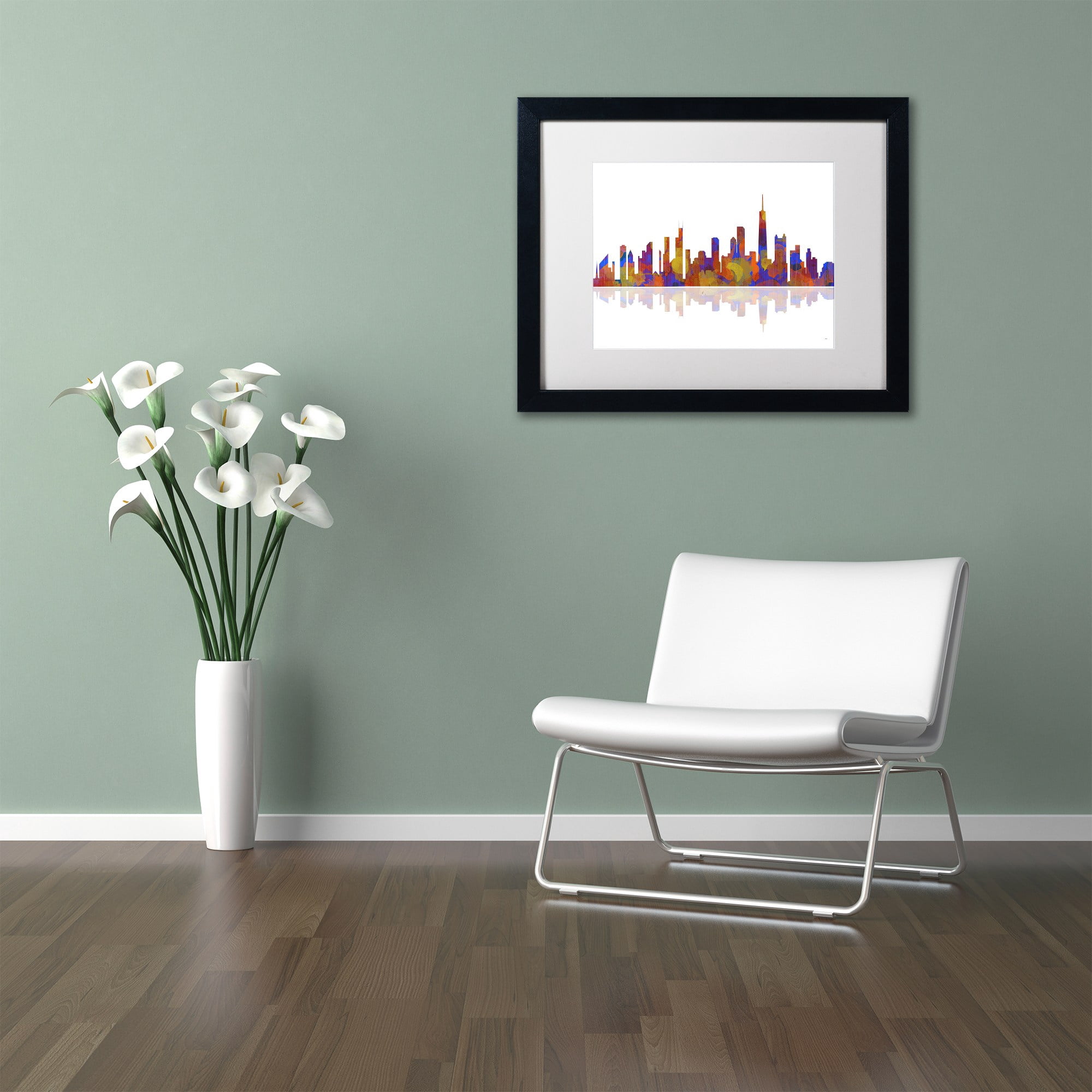 Trademark Fine Art "Chicago Illinois Skyline 2" Canvas Art by Marlene Watson White Matte, Black Frame