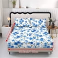 thumbnail image 2 of Xixirimido Blue Forget-me-nots Floral Print Fitted Sheet with Pillowcases 3 Piece Set Deep Pocket Fitted Sheet for Bedroom Ultra Soft Fitted Bottom Sheet, Fade Resistant, Queen Size, 2 of 5