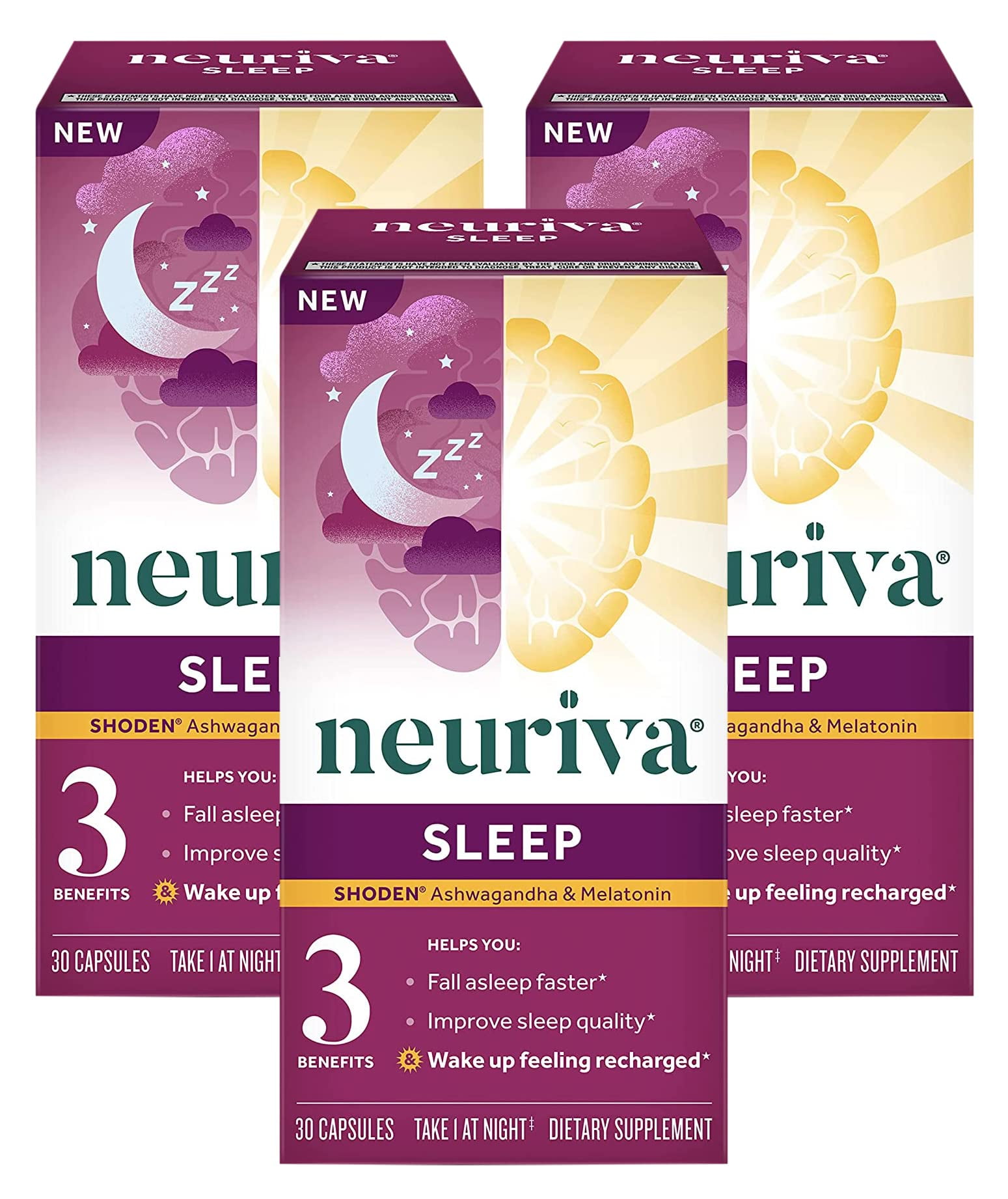 Melatonin & Ashwagandha Sleep Support Supplement - Neuriva Sleep (30 Count), Nightly Sleep Support Supplement, Clinically Tested Ashwagandha, Helps You Fall Fast & Wake Up Feeling Recharge (Pack of 3)