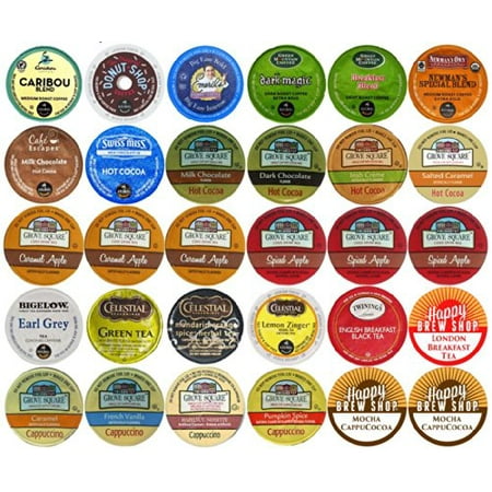 30-count Top Brand Coffee, Tea, Cider, Hot Cocoa and Cappuccino Variety Sampler Pack, Single-Serve Cups for Keurig-Compatible Brewers