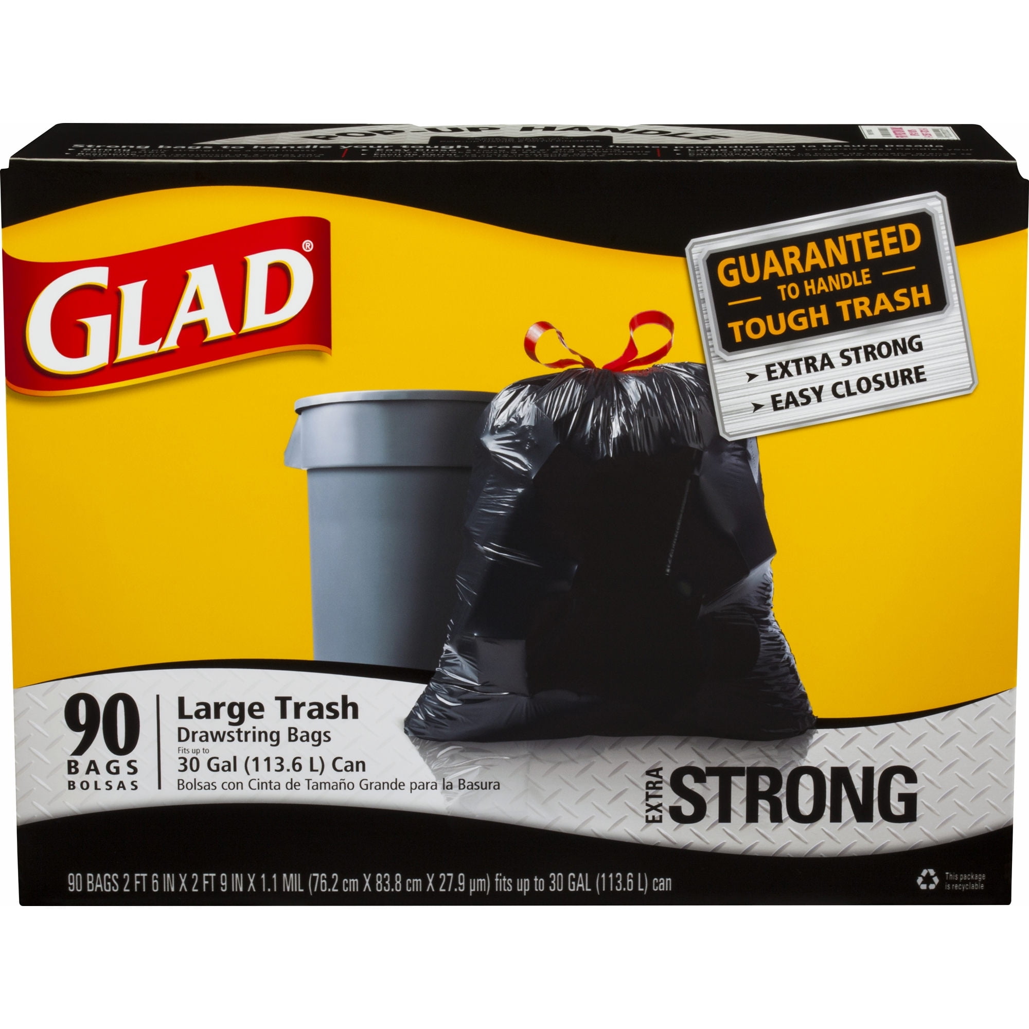 Product of Glad 30gal. Black Drawstring Plastic Trash Bags, 90 ct