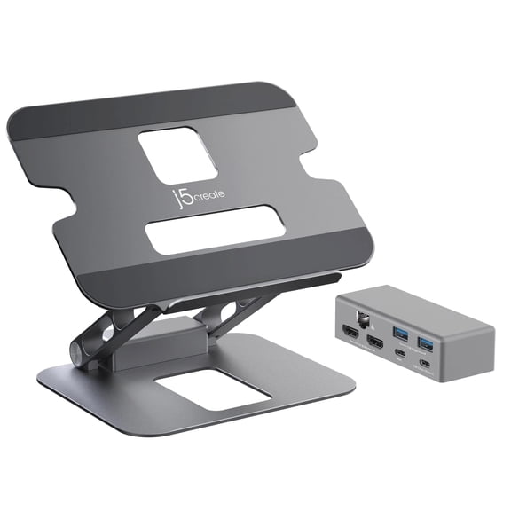 Open Box j5create 11.4" x 8.9" Aluminum Multi-Angle Dual-HDMI Docking Stand Space Gray/Silver (JTS427)