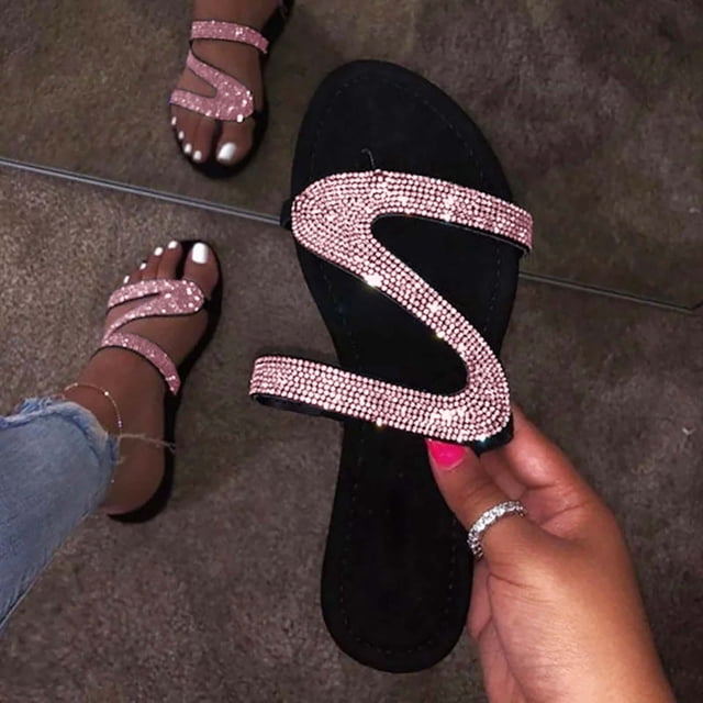 Sandalias planas de talla grande romanas de cristal sólido informal para mujer, zapatos Wmkox8yii ytu6567