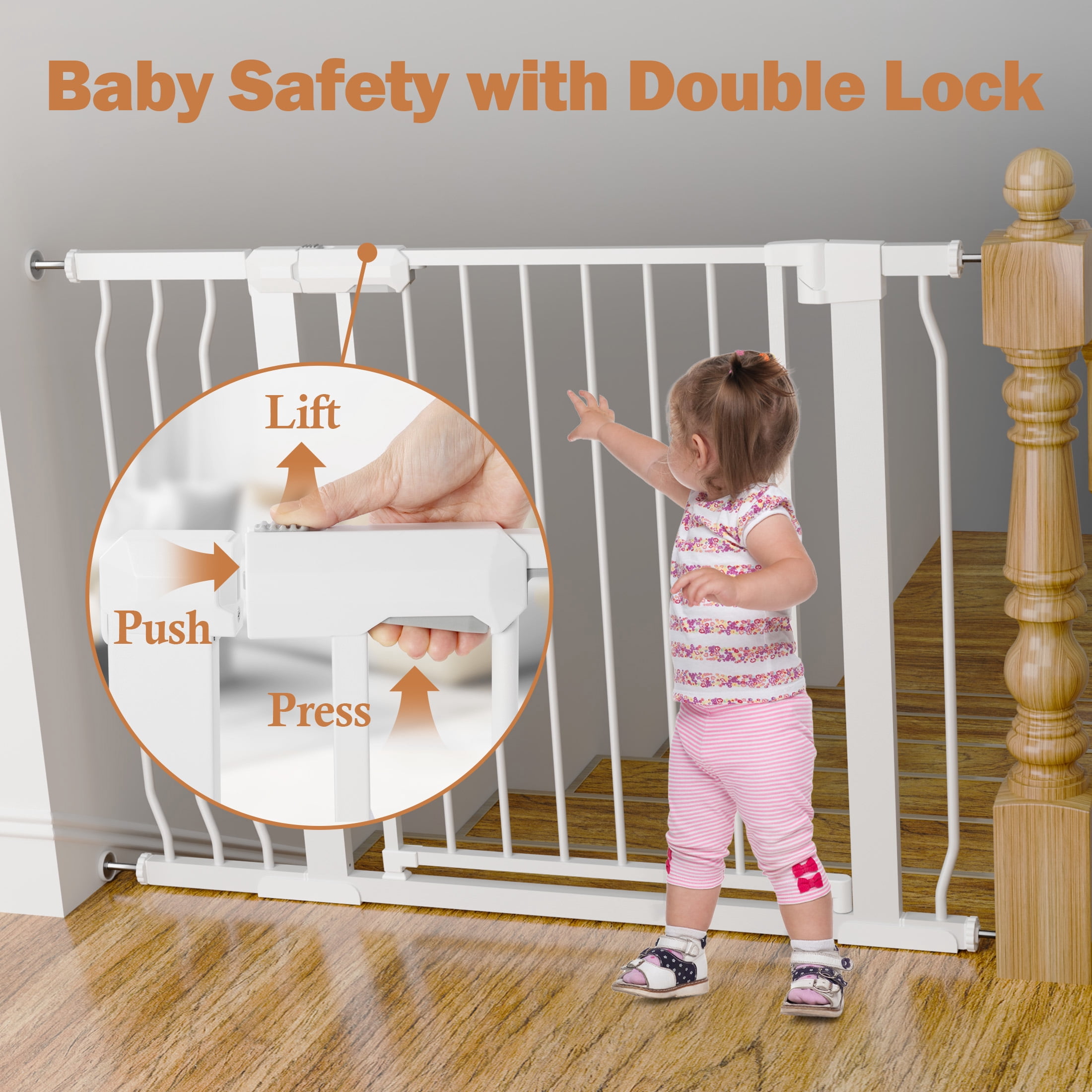Vomeast 36in Extra Tall Baby Safety Gate,29.93- 48.8in Extra Wide Metal Dog Gates for Stair and Doorways,Pressure Mounted,White