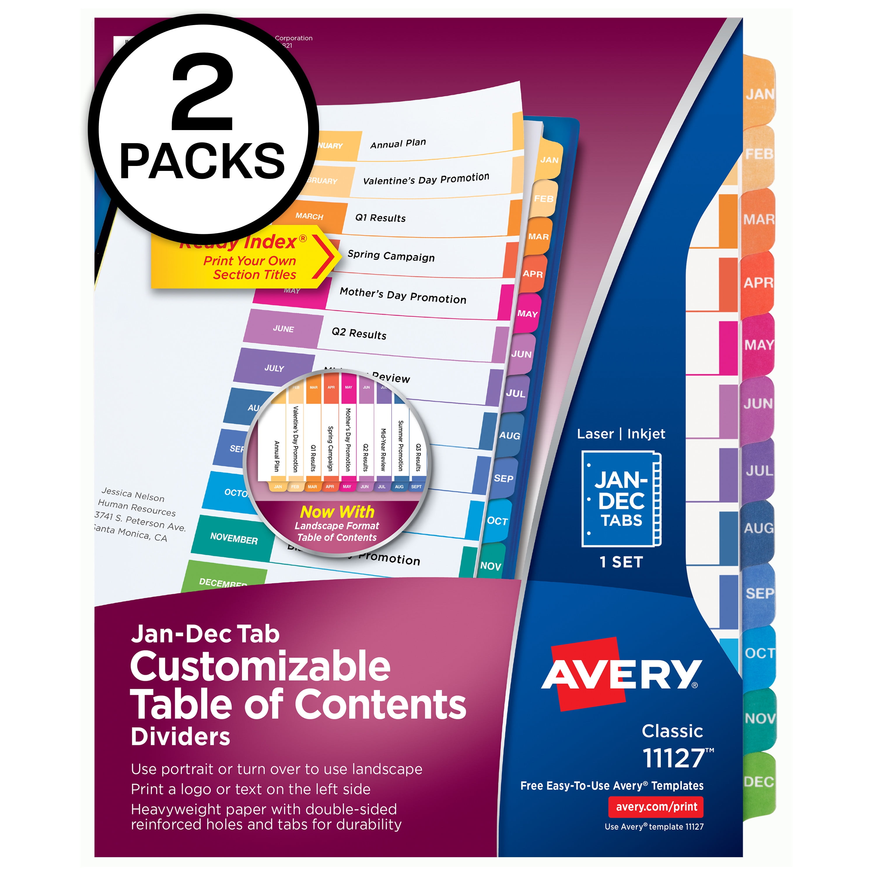 Ready Index Jan-Dec 12 Tab Dividers, Customizable TOC, 2 Sets of 11127