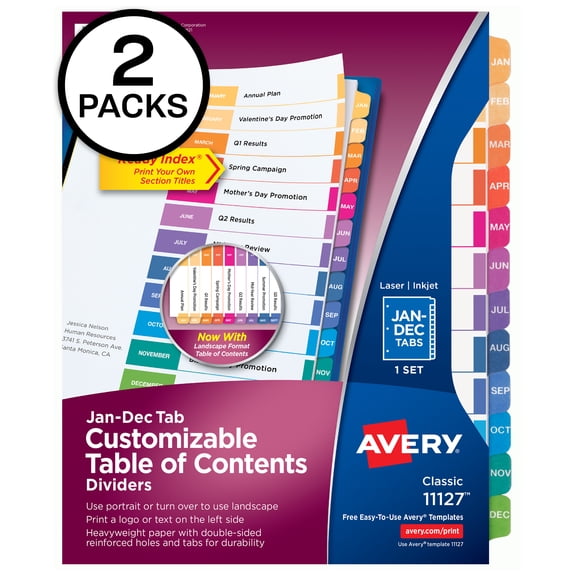 Avery Jan-Dec Dividers, 12 Tabs, Ready Index (11127)