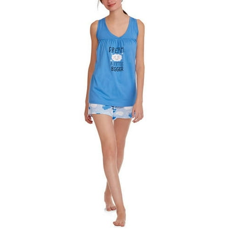 Women's and Women's Plus Pajama Tank and Short 2 Piece Sleepwear Set